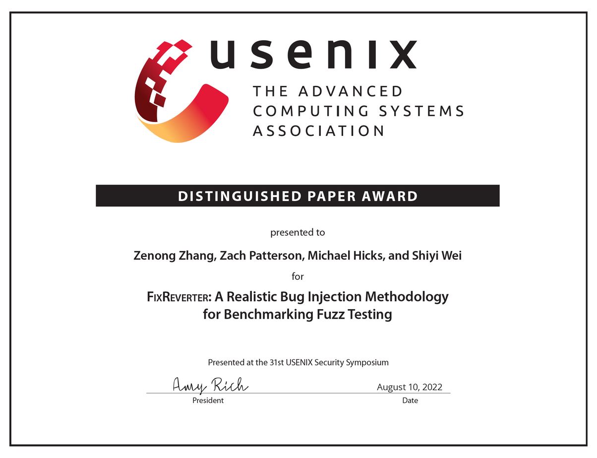 USENIX, The Advanced Computing Systems Association. Distinguished Paper Award. 